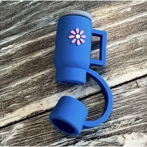 Myomi Stanley Cup 1 Straw Cap‎ Cover Silicone Protector Blue Topper Piece New